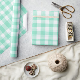 Papel De Presente Xadrez Branco Menta Brisa Fresca de Verão
