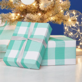 Papel De Presente Xadrez Branco Menta Brisa Fresca de Verão