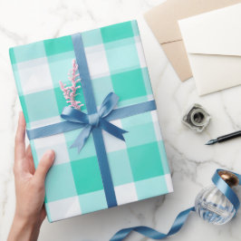 Papel De Presente Xadrez Branco Menta Brisa Fresca de Verão