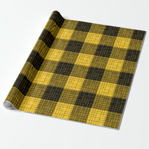 Papel De Presente Xadrez Búfalo Amarelo Preto com Trama Cruzada