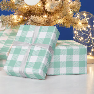 Papel De Presente Xadrez Búfalo Branco e Azul Claro no Natal