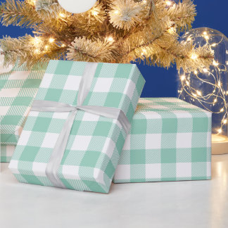 Papel De Presente Xadrez Búfalo Branco e Azul Claro no Natal