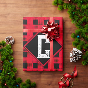 Papel De Presente xadrez búfalo moderno vermelho e preto Monograma i