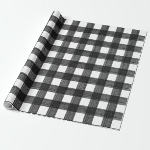 Papel De Presente Xadrez Búfalo Preto e Branco Aquarela