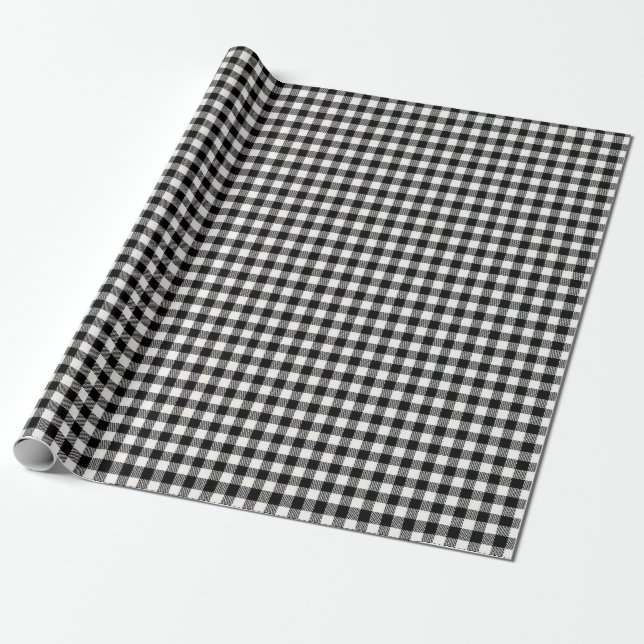 Papel De Presente Xadrez Búfalo Preto e Branco Sem Costura (Desenrolado)