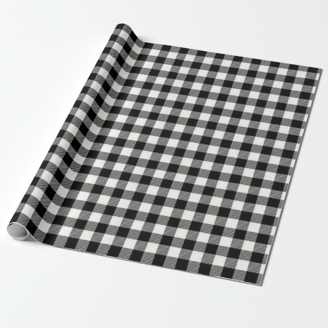 Papel De Presente Xadrez Búfalo Preto e Branco Sem Costura (Desenrolado)