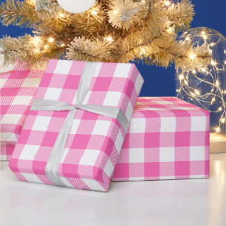 Papel De Presente Xadrez Búfalo Rosa Quente e Branco Feminino