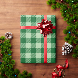Papel De Presente Xadrez Búfalo Verde Claro e Verde Floresta de Nata