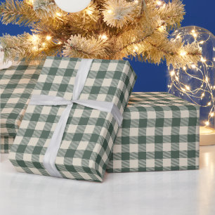 Papel De Presente Xadrez Búfalo Verde Escuro de Natal