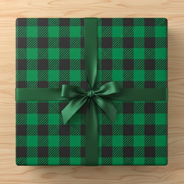 Papel De Presente Xadrez Búfalo Verde Rústico (Rustic Green Buffalo Plaid Wrapping Paper)