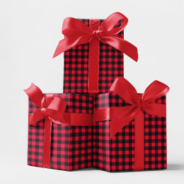 Papel De Presente Xadrez Búfalo Vermelho e Preto Clássico