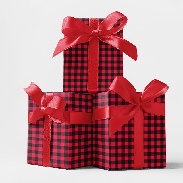 Papel De Presente Xadrez Búfalo Vermelho e Preto Clássico (Classic Red and Black Buffalo Plaid Wrapping Paper)