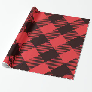 Papel De Presente Xadrez Búfalo Vermelho e Preto de Feriado