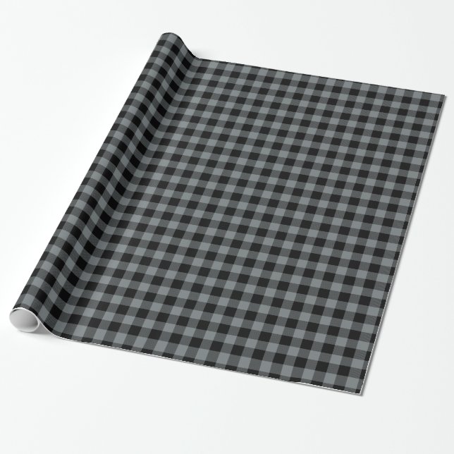 Papel De Presente Xadrez Buffalo Cinza Carvão Preto (Desenrolado)