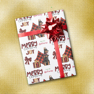 Papel De Presente Xadrez Buffalo Doberman Pinscher Cachorro Natal