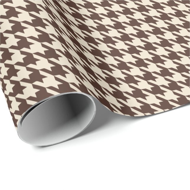 Papel De Presente Xadrez Chocolate Marrom e Creme Clássico  (Ponta do rolo)
