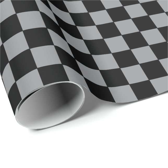 Papel De Presente Xadrez cinza e preto  (Ponta do rolo)