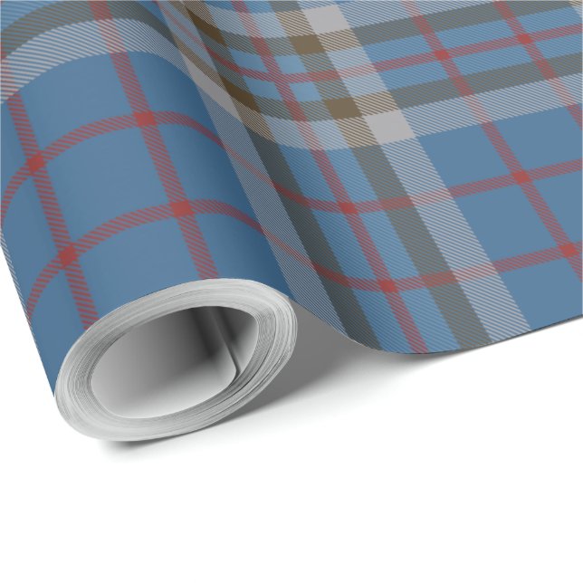Papel De Presente Xadrez Clã Thompson Blue Cinza Tartan (Ponta do rolo)