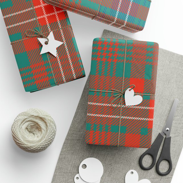 Papel De Presente Xadrez Clan Wilson Orange Blue Check Tartan (Rustic Plaid Clan Wilson Tartan Wrapping Paper)