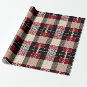 Papel De Presente Xadrez Clássica de Tartan Vermelho e Preto - Tecid