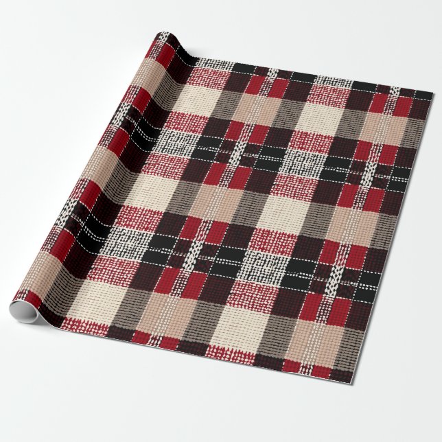 Papel De Presente Xadrez Clássica de Tartan Vermelho e Preto - Tecid (Desenrolado)