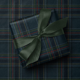 Papel De Presente Xadrez clássico de férias elegante azul-marinho de