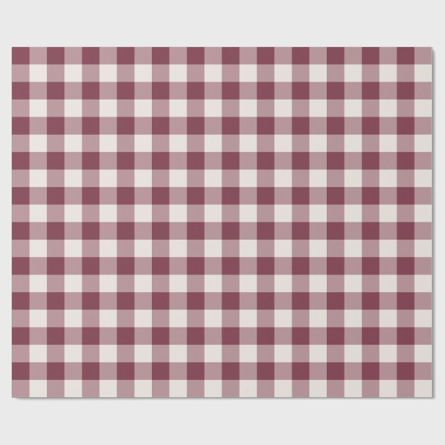 Papel De Presente Xadrez Clássico de Natal em Burgundy (Aberto)