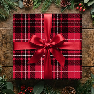 Papel De Presente Xadrez Clássico de Natal Rústico Vermelho Festa de