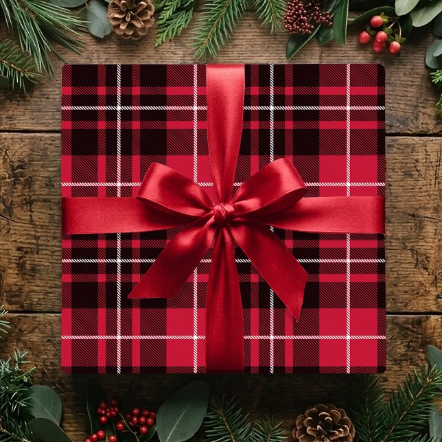Papel De Presente Xadrez Clássico de Natal Rústico Vermelho Festa de (Criador carregado)