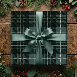 Papel De Presente Xadrez Clássico de Natal Verde Escuro Festa de Tar