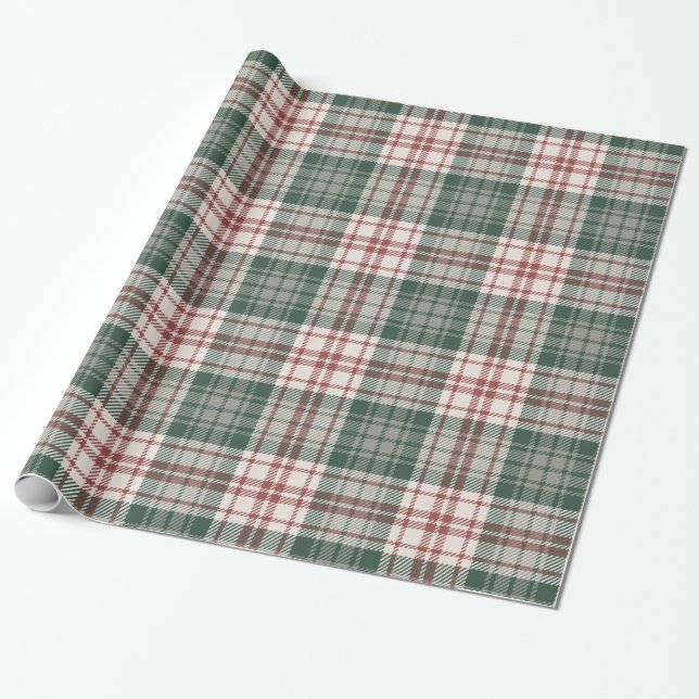 Papel De Presente Xadrez Clássico de Natal - Vermelho, Verde e Creme (Desenrolado)