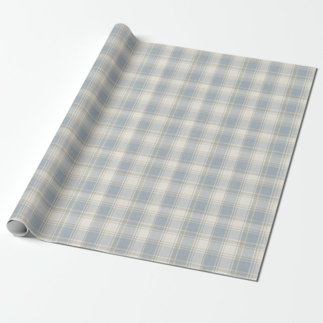 Papel De Presente Xadrez Clássico em Azul Ardósia e Creme (Desenrolado)