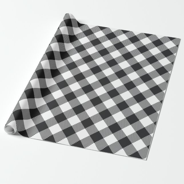 Papel De Presente Xadrez Clássico Preto Branco Férias (Desenrolado)