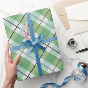 Papel De Presente Xadrez de Aquarela Verde e Branca