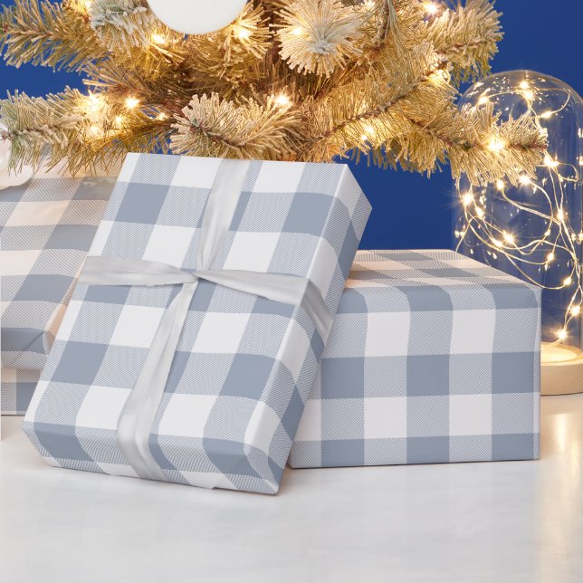 Papel De Presente Xadrez de búfalo cinza e branco (Feriados)