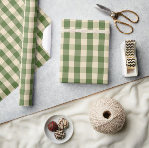 Papel De Presente Xadrez de Búfalo em Verde Salvia e Creme