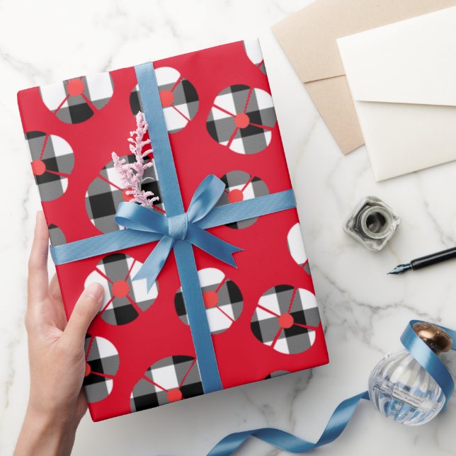 Papel De Presente Xadrez de Búfalo Flor Em Vermelho (Presentear)