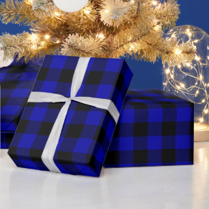 Papel De Presente Xadrez de Búfalo Preto e Azul Real de Natal