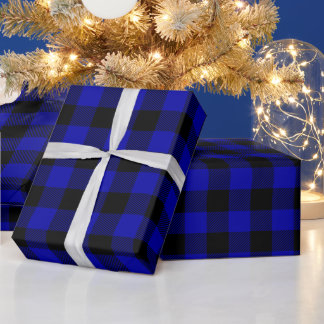 Papel De Presente Xadrez de Búfalo Preto e Azul Real de Natal
