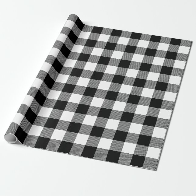 Papel De Presente Xadrez de Búfalo Preto e Branco (Desenrolado)