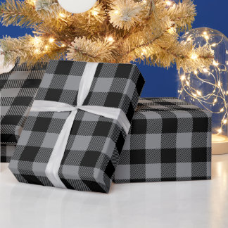 Papel De Presente Xadrez de Búfalo Preto e Cinza de Natal