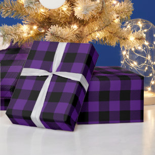 Papel De Presente Xadrez de Búfalo Preto e Roxo Real de Natal