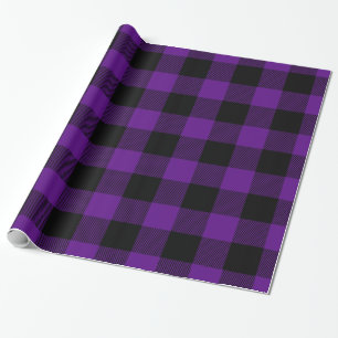 Papel De Presente Xadrez de Búfalo preto roxo Lumberjack Tartan