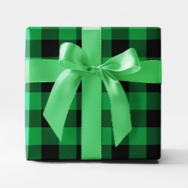Papel De Presente Xadrez de Búfalo Verde e Preto com Chevron Grande