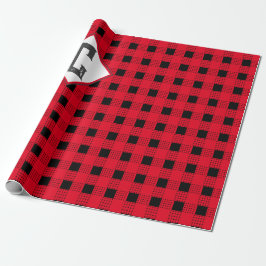 Papel De Presente xadrez de búfalos vermelho e preto Monograma cláss