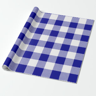 Papel De Presente Xadrez de Buffalo Azul e Branco