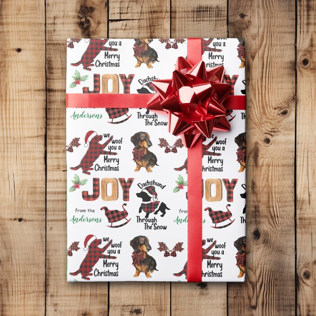 Papel De Presente Xadrez de Buffalo Dachshund Joia de Natal (Criador carregado)