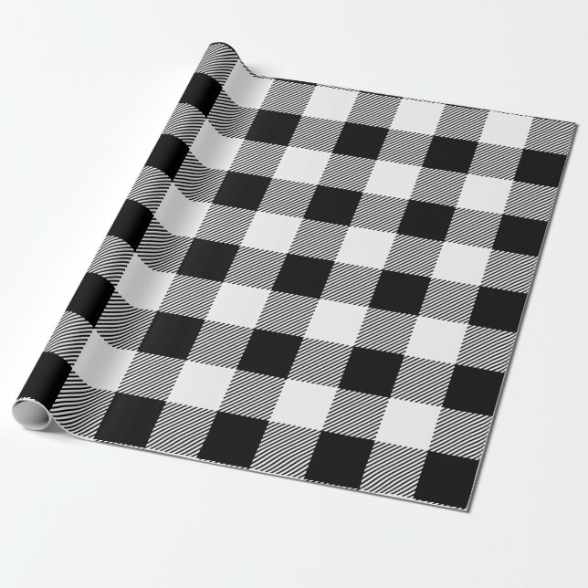 Papel De Presente Xadrez de Buffalo Preto e Branco (Desenrolado)
