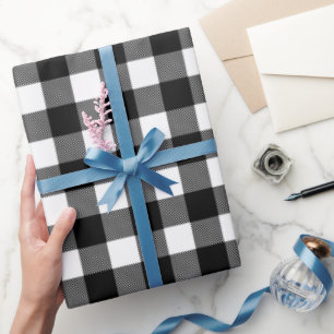 Papel De Presente Xadrez de Buffalo Preto e Branco, Verificada