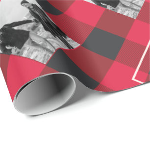 Papel De Presente Xadrez de Buffalo Vermelho   Monograma e Fotografi